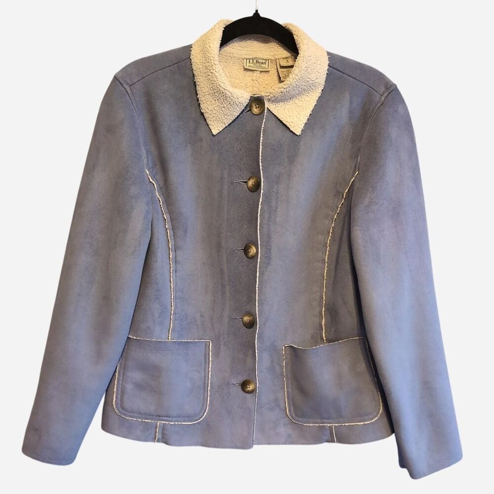 L.L. Bean Women's Small Blue Faux Suede Sherpa Lined Collar Barn Coat Jacket